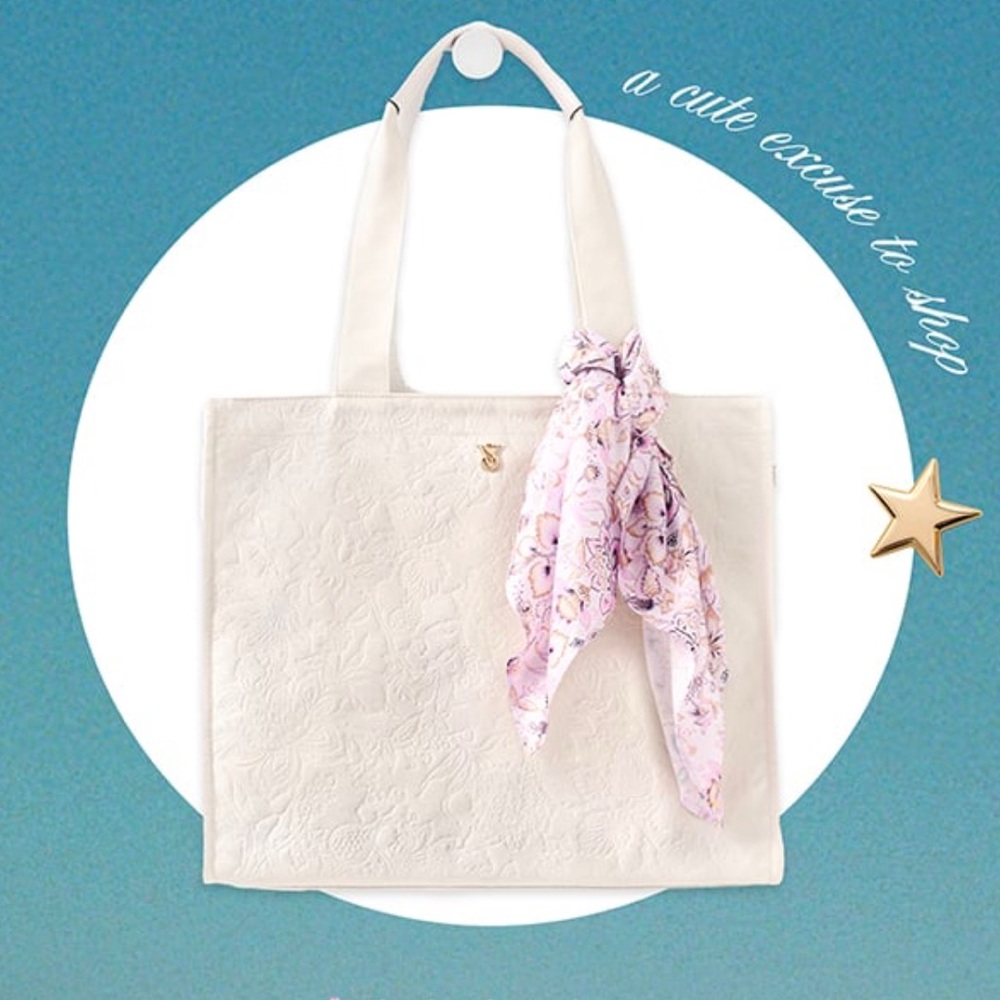 Victoria's Secret White and Pink Tote Bag with Floral Accent
